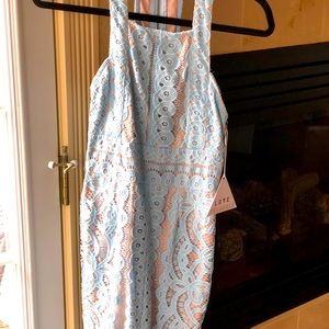Love Triangle light blue lace fitted dress